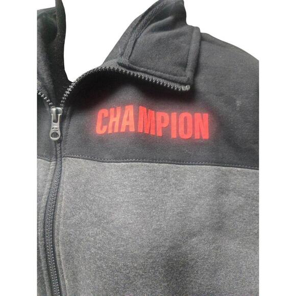 Champion Grey and Black Zip Up Sweater With Red Logo, Size Large NWT - Picture 2 of 5